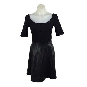 Bailey 44 Womens Fit & Flare Faux Leather Scoop Neck Mini Dress Black Size Small